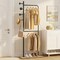 Metal Clothes Rack Freestanding 2 Rods Wooden Shelf and Hooks Natural/Black